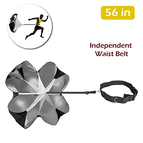 TRIWONDER Paracaídas de Resistencia Corriendo Sprint Entrenamiento de Velocidad 56 Pulgadas para Fútbol Deportes de Entrenamiento físico de Fuerza (Negro - 56in)