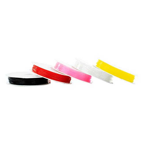 TRIXES Paquete de 5-Cordón Elástico para Abalorios Colores Surtidos: Perfecto Para Joyería, Artesanías y Manualidades: 8 Metros de Cuerda de 1 mm