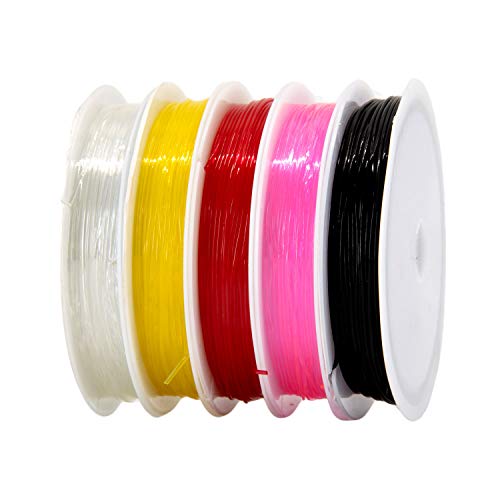 TRIXES Paquete de 5-Cordón Elástico para Abalorios Colores Surtidos: Perfecto Para Joyería, Artesanías y Manualidades: 8 Metros de Cuerda de 1 mm
