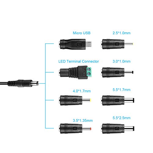 trohestar Universal Conector de Fuente 3V 4.5V 5V 6V 7.5V 9V 12V 34W CA/CC 2000mA con 8 Puntas de Adaptador seleccionables y Enchufe Micro USB, electrónica y Dispositivos USB – 2000 mA MAX