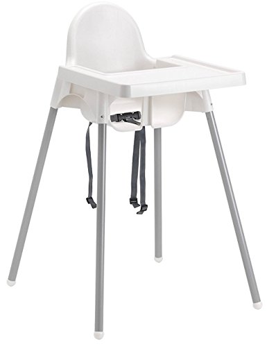 trona para silla taburete antilop IKEA Blanco de mesa para niño niña con diseño de Niños de Resina y Metal para Casa restaurante cinturón de seguridad Superficie lisa y antiarañazos con Bandeja