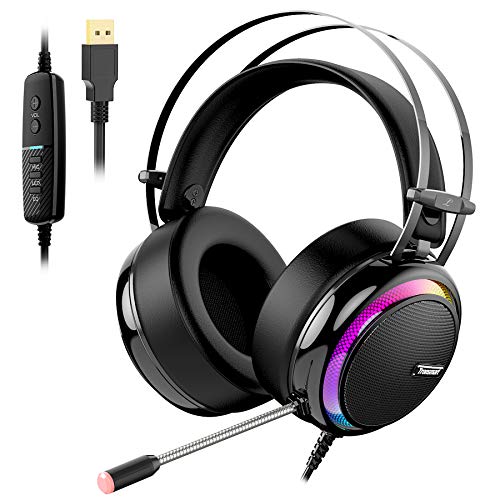 Tronsmart Auriculares Gaming Sonido Envolvente 7.1-Drivers de Transductores 50mm-Profesional con Micrófono Diadema-Cancelación de Ruido-Glary-Cascos Gaming-Función Mute y Luces LED,PC&PS4 gamer Tronsmart Auriculares Gaming Sonido Envolvente 7.1-Drivers de Transductores 50mm-Profesional con Micrófono Diadema-Cancelación de Ruido-Glary-Cascos Gaming-Función Mute y Luces LED,PC&PS4 gamer