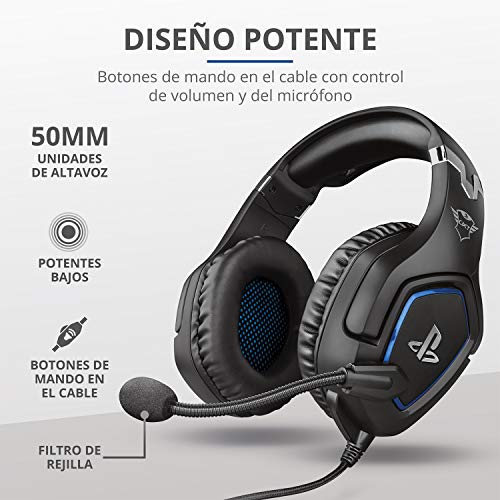 Trust Gaming Cascos PS4 y PS5 Auriculares de Gaming GXT 488 Forze, Licencia Oficial para PlayStation, Micrófono Plegable, Altavoces Activos de 50 mm, Cable Trenzado de Nailon de 1.2 m, Negro