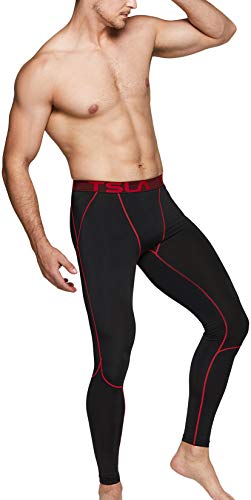 TSLA Dri Fit Mallas interiores de compresión para hombre, Mallas deportivas para entrenamiento, Mup39 1 pack – negro y rojo, M