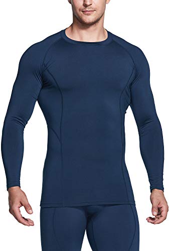 TSLA Yud54 - Ropa interior térmica de compresión para hombre, manga larga, con forro polar, talla M, color azul marino