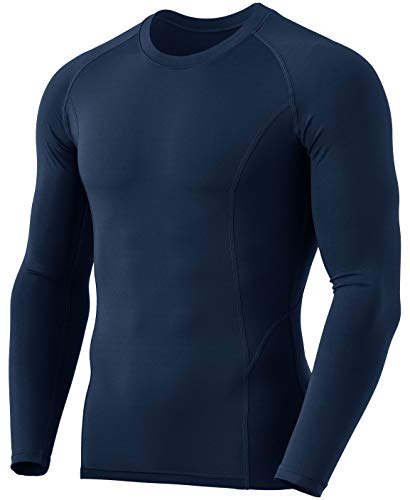 TSLA Yud54 - Ropa interior térmica de compresión para hombre, manga larga, con forro polar, talla M, color azul marino