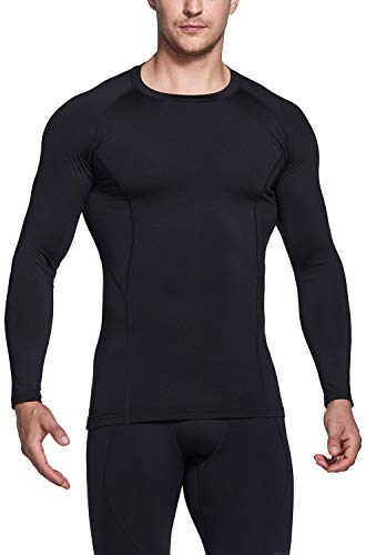 TSLA Yud54 - Ropa interior térmica de compresión para hombre, manga larga, con forro polar, talla XL, color negro