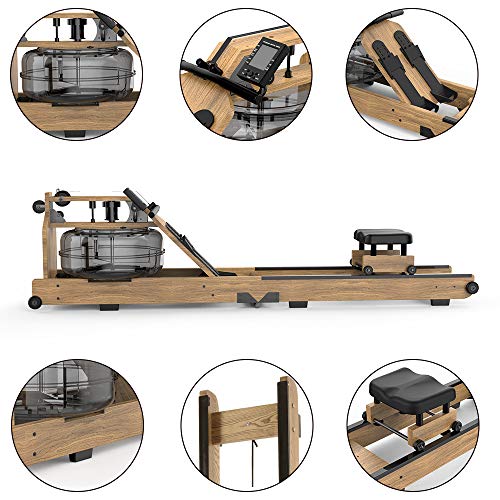 TTJZ Resistencia Máquina de Remo de Agua Máquina de Remo Ceniza de Madera Máquina de Remo Cardio Fitness Equipment - con Monitor