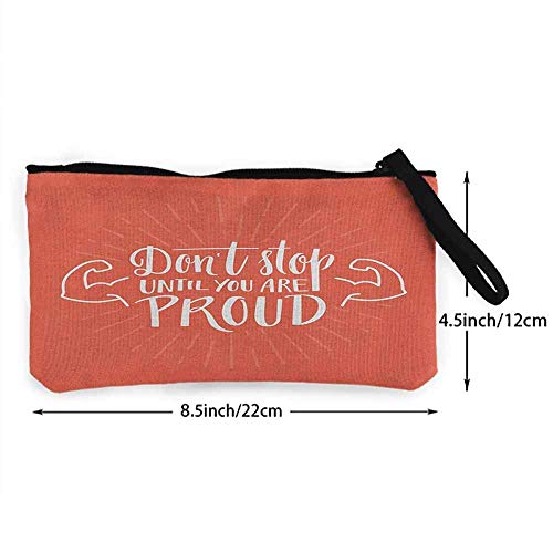 TTmom Carteras de Mujer,Monedero,Fitness Dont Stop Until You Are Proud Quote Hand Lettering Arms Biceps Achievement Wallet Coin Purses Clutch W 8.5" x L 4.5" Dark Coral White