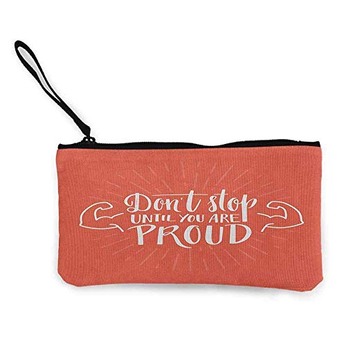 TTmom Carteras de Mujer,Monedero,Fitness Dont Stop Until You Are Proud Quote Hand Lettering Arms Biceps Achievement Wallet Coin Purses Clutch W 8.5" x L 4.5" Dark Coral White