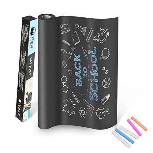 TTMOW Vinilo Lámina de Pizarra Negra Flexible Adhesivo Removible para Escribir y Borrar (Incluye 5 tizas), 43 x 200 cm, Color Negro TTMOW Vinilo Lámina de Pizarra Negra Flexible Adhesivo Removible para Escribir y Borrar (Incluye 5 tizas), 43 x 200 cm, Color Negro