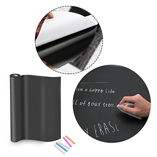 TTMOW Vinilo Lámina de Pizarra Negra Flexible Adhesivo Removible para Escribir y Borrar (Incluye 5 tizas), 43 x 200 cm, Color Negro