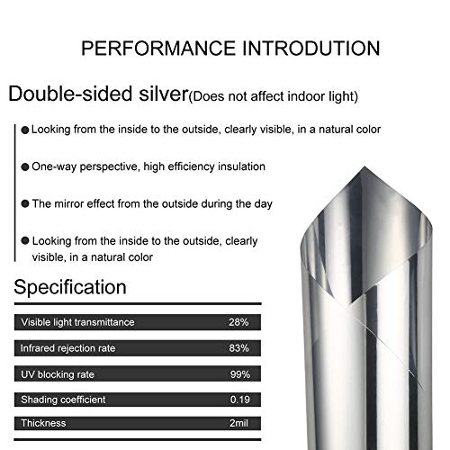 TTMOW Vinilo Pet Película Adhesiva Lámina de Espejo para Ventanas Cristal Unidireccional Protector de Privacidad Anti 99% UV y Anti 85% IR para Hogar y Oficina (40 * 200cm) TTMOW Vinilo Pet Película Adhesiva Lámina de Espejo para Ventanas Cristal Unidireccional Protector de Privacidad Anti 99% UV y Anti 85% IR para Hogar y Oficina (40 * 200cm)