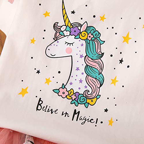 TTYAOVO Conjunto de Ropa para Niñas, Camiseta Unicornio Tops de Niña con Vestido de Fiesta de Cumpleaños de Princesa de 3-4 años(Talla110) 616 Blanco