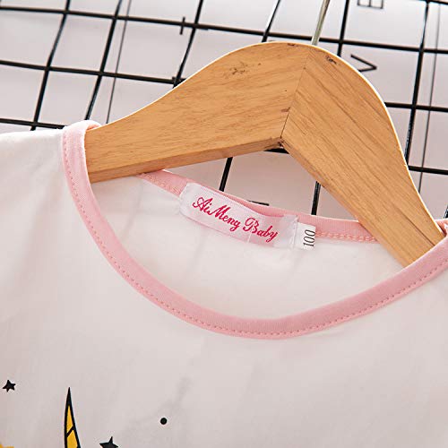 TTYAOVO Conjunto de Ropa para Niñas, Camiseta Unicornio Tops de Niña con Vestido de Fiesta de Cumpleaños de Princesa de 3-4 años(Talla110) 616 Blanco