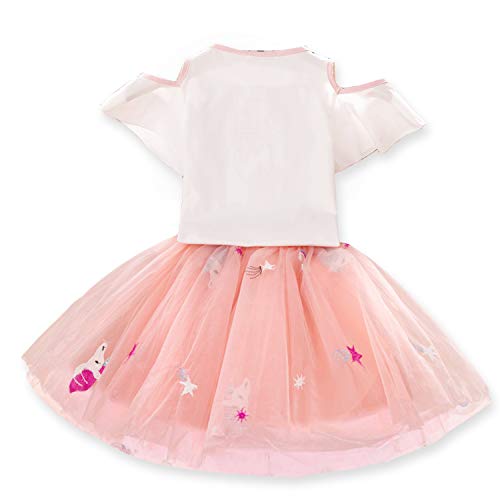 TTYAOVO Conjunto de Ropa para Niñas, Camiseta Unicornio Tops de Niña con Vestido de Fiesta de Cumpleaños de Princesa de 3-4 años(Talla110) 616 Blanco