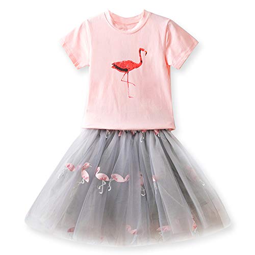 TTYAOVO Juego de Ropa de Princesa de Verano para Niñas Camiseta de Manga Corta de Dibujos Animados + Falda de Tutú de Tul 2 Piezas Trajes 3-4 años(Talla 110) 629 Rosado