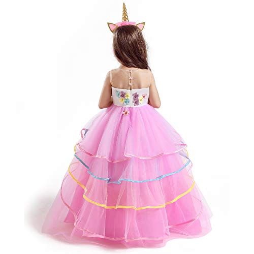 TTYAOVO Vestido de Fiesta con Volantes de Princesa sin Mangas para Niñas Tamaño(170) 13-14 años 700 Rosa