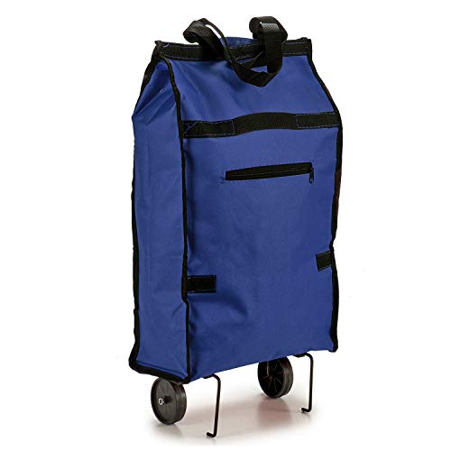 TU TENDENCIA ÚNICA Bolsa de Compra Plegable con Ruedas. Asa de Transporte. Impermeable (Azul)