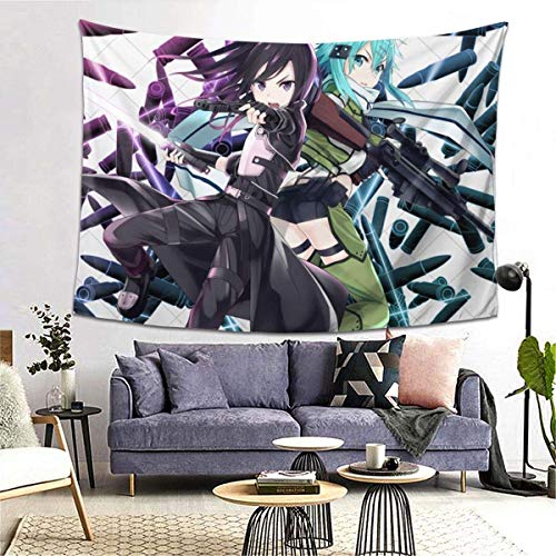 TUCBOA Large Indoor Tapestry,Anime Sword Art Online Asuna Y Sinon Tapiz Colgante De Pared, Divertidos Tapices De Pared Lindos para La Decoración del Arte del Hogar,102x152cm