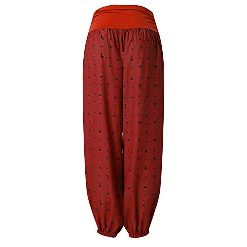 TUDUZ Pantalones De Harén Tailandés Mujer Holgado Boho Hippy Pantalones Deportivos Impresión Playa Pantalones Leves (Rojo, S)