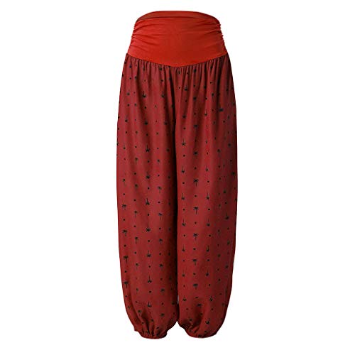 TUDUZ Pantalones De Harén Tailandés Mujer Holgado Boho Hippy Pantalones Deportivos Impresión Playa Pantalones Leves (Rojo, S)