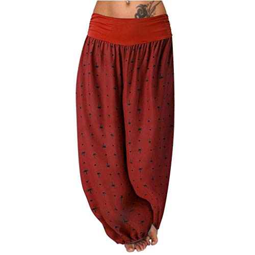 TUDUZ Pantalones De Harén Tailandés Mujer Holgado Boho Hippy Pantalones Deportivos Impresión Playa Pantalones Leves (Rojo, S)