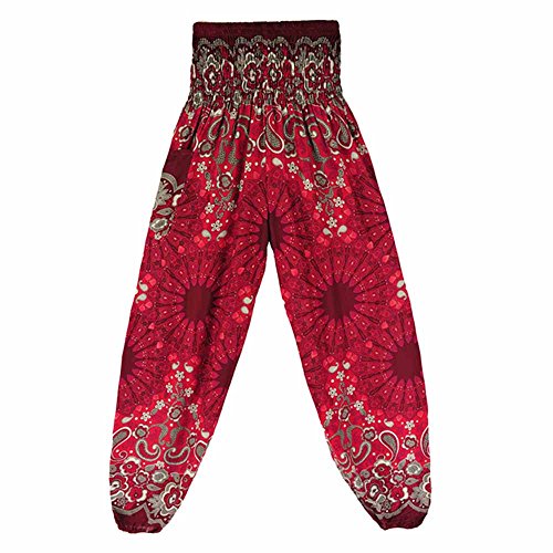 TUDUZ Pantalones Hombre Mujer De Harén Tailandés Pantalones De Yoga Boho Festival Hippy Pantalones Cintura Alta (VinoA, F)