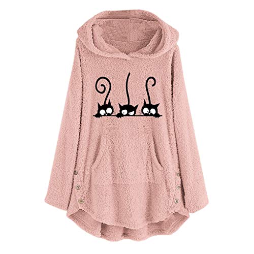 TUDUZ Sudadera con Capucha Mujer Jersey Acrílico Lana Gato Pijama Hoodie Botón Abrigo Cálido Talla Extra S-5XL (RosadoA, M)