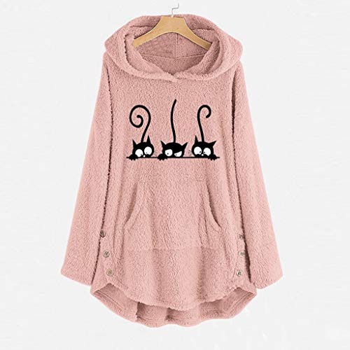 TUDUZ Sudadera con Capucha Mujer Jersey Acrílico Lana Gato Pijama Hoodie Botón Abrigo Cálido Talla Extra S-5XL (RosadoA, M)