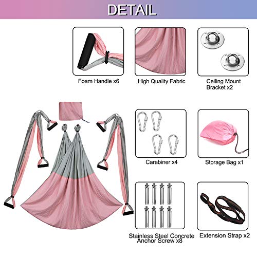 Tumax Columpio de Yoga Aéreo, Aerial - Hamaca de Yoga Carga de 225 kg, Juego de Hamaca de Yoga con Accesorios, Yoga Swing Set Rosado&Gris, Yoga aéreo Hamaca Swing Yoga Trapecio Plano para Pilates Tumax Columpio de Yoga Aéreo, Aerial - Hamaca de Yoga Carga de 225 kg, Juego de Hamaca de Yoga con Accesorios, Yoga Swing Set Rosado&Gris, Yoga aéreo Hamaca Swing Yoga Trapecio Plano para Pilates