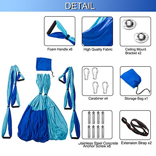 Tumax Columpio de Yoga Aéreo, Hamaca Yoga Antigravedad Carga de 225 kg, Juego de Hamaca de Yoga con Todos los Accesorios, Columpio Trapecio Set Azul, Fitness Yoga Hamaca Yoga Swing Set Tumax Columpio de Yoga Aéreo, Hamaca Yoga Antigravedad Carga de 225 kg, Juego de Hamaca de Yoga con Todos los Accesorios, Columpio Trapecio Set Azul, Fitness Yoga Hamaca Yoga Swing Set
