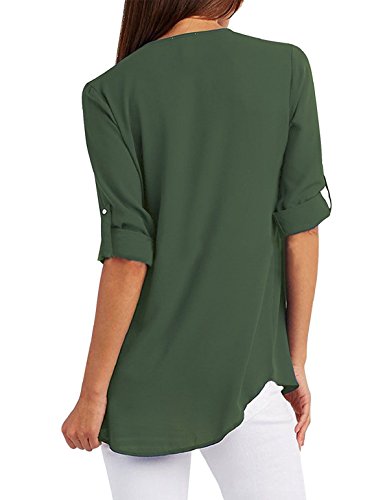 Tuopuda Blusas Camisetas de Gasa Ropa de Mujer Camisas Manga Ajustable Blusas Top (S, Verde)