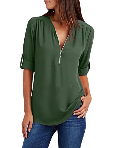 Tuopuda Blusas Camisetas de Gasa Ropa de Mujer Camisas Manga Ajustable Blusas Top (S, Verde)