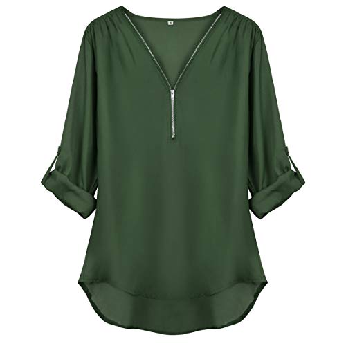Tuopuda Blusas Camisetas de Gasa Ropa de Mujer Camisas Manga Ajustable Blusas Top (S, Verde)