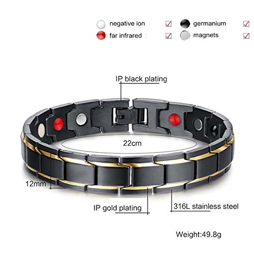 Tuopuda para Hombre Negro Elegante del Oro de la Pulsera magnética de la Salud con Las Piedras magnéticas