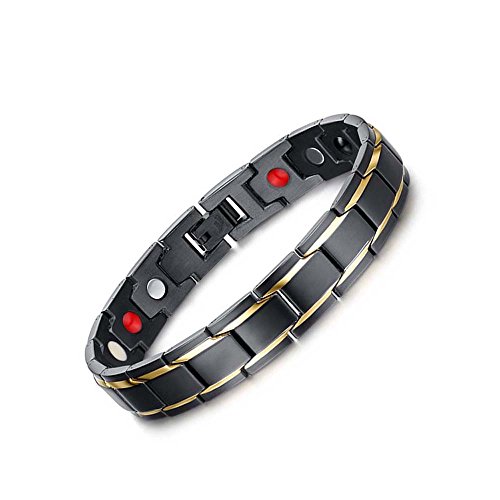 Tuopuda para Hombre Negro Elegante del Oro de la Pulsera magnética de la Salud con Las Piedras magnéticas Tuopuda para Hombre Negro Elegante del Oro de la Pulsera magnética de la Salud con Las Piedras magnéticas