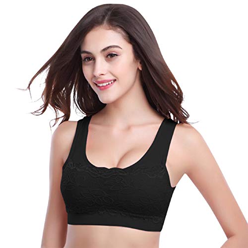 Tuopuda Sujetador Deportivo Encaje Mujer Push up Encaje Bralette para Mujeres Sujetador Deportiva sin Costuras Sostén sin Aros Sexy Transpirable Confort Yoga Sujetadore 1/2/3 Piezas