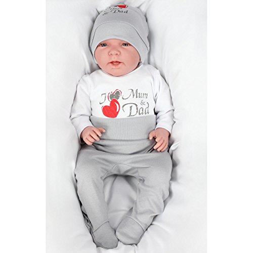 TupTam Conjunto de Ropa Bebés Body y Pantalones y Gorra, I Love Mamá y Papa Gris, 74 TupTam Conjunto de Ropa Bebés Body y Pantalones y Gorra, I Love Mamá y Papa Gris, 74