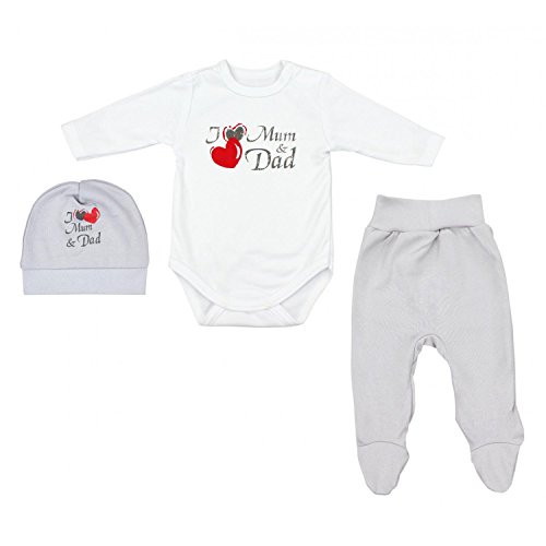 TupTam Conjunto de Ropa Bebés Body y Pantalones y Gorra, I Love Mamá y Papa Gris, 74 TupTam Conjunto de Ropa Bebés Body y Pantalones y Gorra, I Love Mamá y Papa Gris, 74