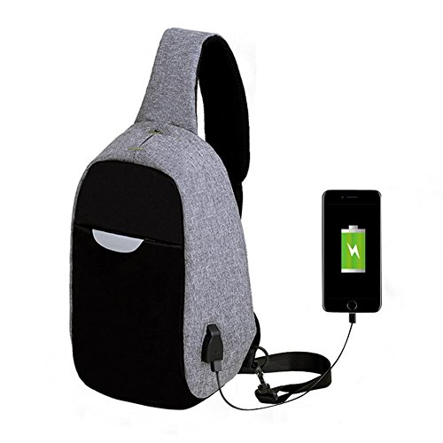 Tutoy Hombres USB Externa Carga Multi-Función Sling Bolsa Repelente Al Agua Anti Robo Bolsa para iPad-Gris