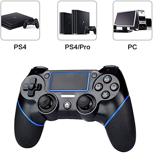 TUTUO Mando Inalambrico para PS4, Gamepad Wireless Bluetooth Controlador Joystick con Vibración Doble/Puerto de Audio Remoto/Pantalla LED, Mando inalámbrico para Playstation 4/Pro/Slim/PC(Azul)