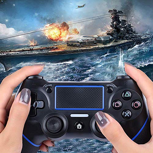 TUTUO Mando Inalambrico para PS4, Gamepad Wireless Bluetooth Controlador Joystick con Vibración Doble/Puerto de Audio Remoto/Pantalla LED, Mando inalámbrico para Playstation 4/Pro/Slim/PC(Azul)