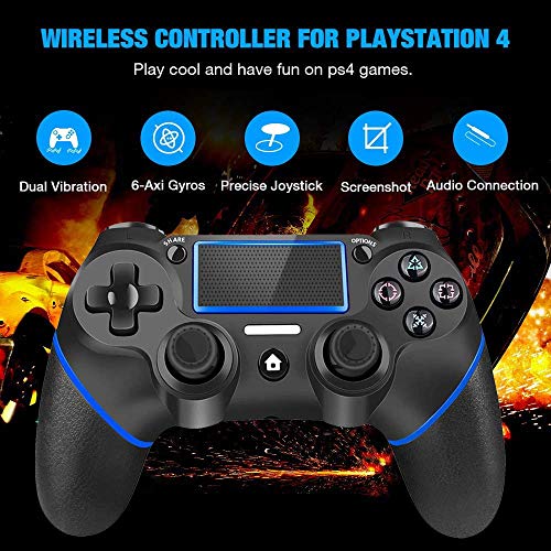 TUTUO Mando Inalambrico para PS4, Gamepad Wireless Bluetooth Controlador Joystick con Vibración Doble/Puerto de Audio Remoto/Pantalla LED, Mando inalámbrico para Playstation 4/Pro/Slim/PC(Azul)