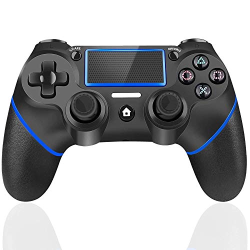 TUTUO Mando Inalambrico para PS4, Gamepad Wireless Bluetooth Controlador Joystick con Vibración Doble/Puerto de Audio Remoto/Pantalla LED, Mando inalámbrico para Playstation 4/Pro/Slim/PC(Azul)