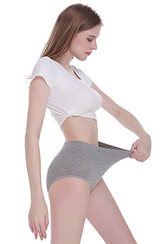 TUUHAW Braguita de Talle Alto Algodón para Mujer Pack de 5 Culotte Bragas de Cintura Alta Cómodo Talla Gris L