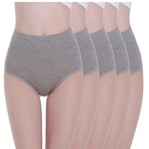 TUUHAW Braguita de Talle Alto Algodón para Mujer Pack de 5 Culotte Bragas de Cintura Alta Cómodo Talla Gris L