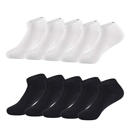 TUUHAW Calcetines de Deporte Low Cut Pro Para Hombre Mujer y niño 10 Pares Calcetines Cortos Tobilleros Deportivos Zapatilla Transpirable(NegroBlanco3538)