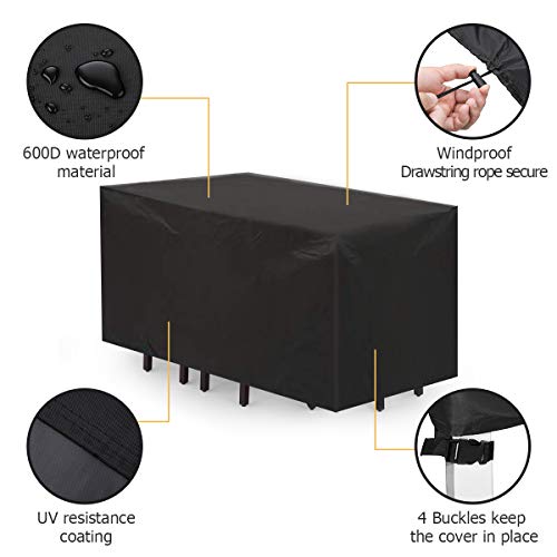 Tvird Funda para Muebles de Jardín,Copertura Impermeable para Mesas Rectangular,Cubierta de Exterior Funda Protectora Muebles Mesas Sillas Sofás Exterior 600D Oxford (242 x 162 x 100CM) -Negro