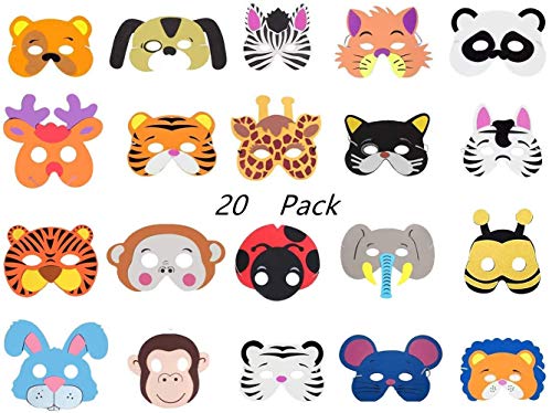 Tweal Máscaras de Animales,20 Piezas Máscaras de Espuma EVA para Niños para Cumpleaños Halloween Suministros de Fiesta de Navidad